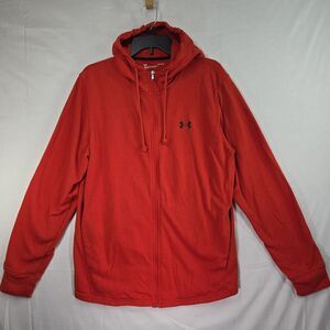 Under Armour Hoodie Men Large Loose Fit Orange Red Full Zip Cotton Blend Thin